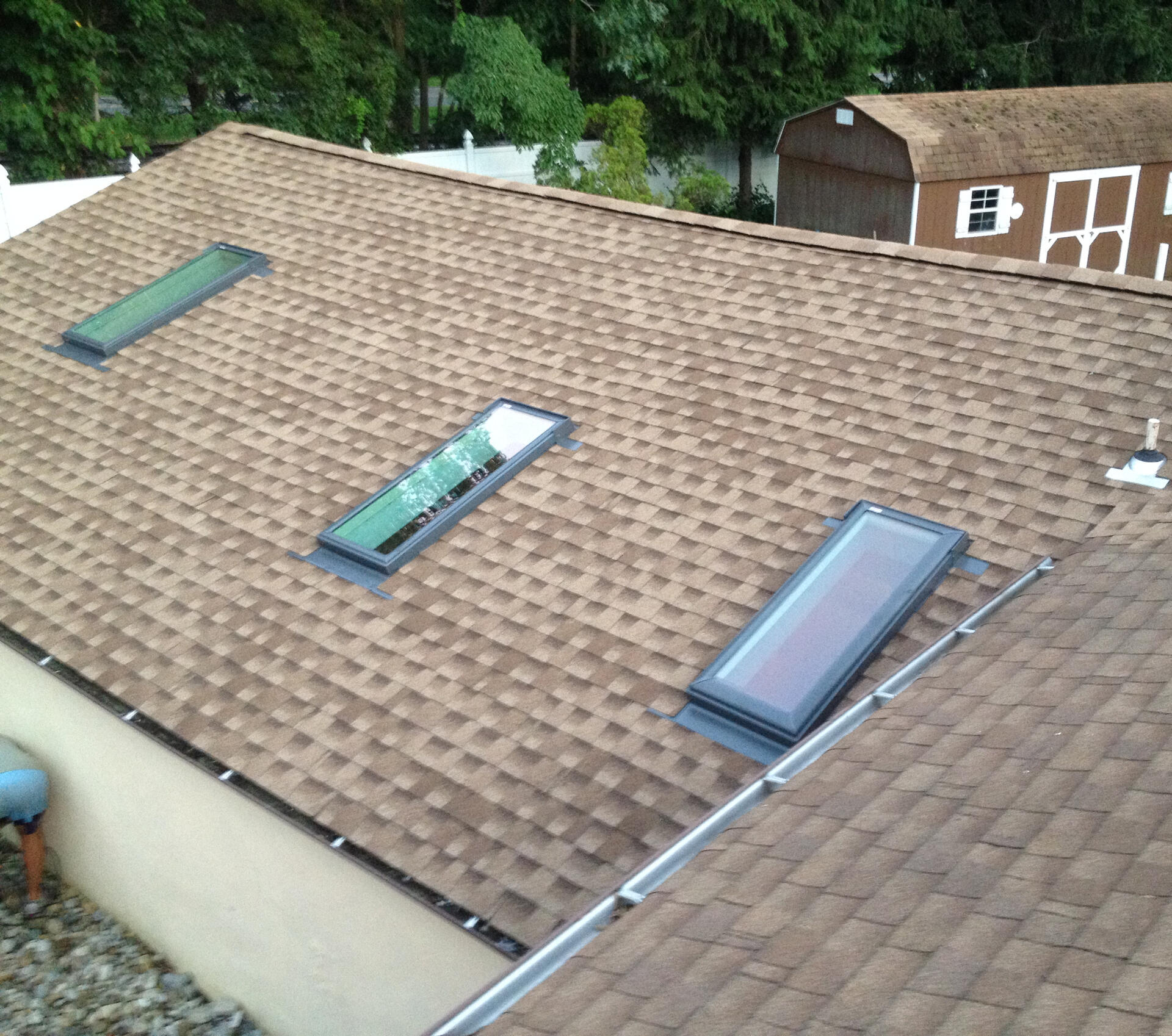 Three skylights installed on one side